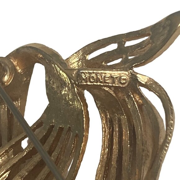 Vintage Gold Tone Filigree Monet Leaf Brooch Pin Spray Mod Retro Signed - Picture 4 of 5